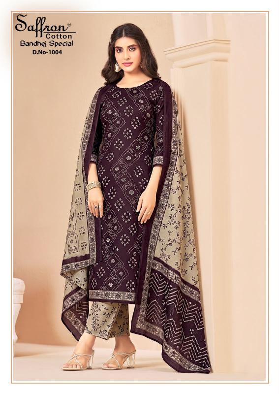 Saffron bandhej special dress material wholesale in hyderabad